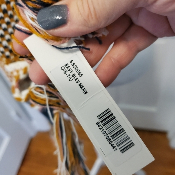 Sole Society Navy Blue with Fringe Winter Scarf, Classic, Business Casual - Picture 4 of 11